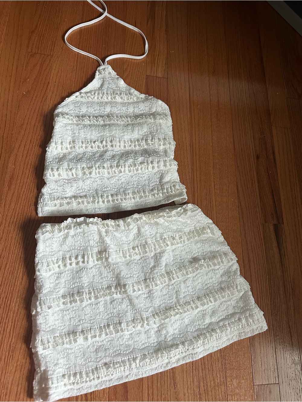 SHEIN White Lace Halter Crop Top & Mini Skirt Set